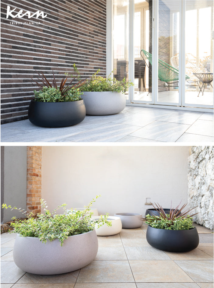プランター大型屋外/屋内KERNTRIBUS48cmローボウルラウンド丸型寄せ植えファイバーグラスGFRP高品質耐候植木鉢鉢植え鉢カバーポット底穴モダンデザインガーデニング植木観葉植物テラスバルコニーカフェ店舗オフィスエントランス